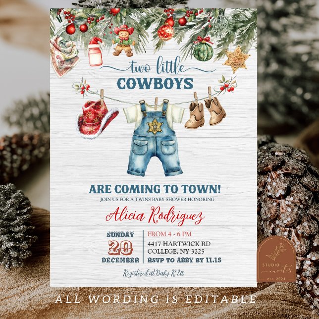 Convites Little Cowboy Western Holiday Twins Baby Shower (Criador carregado)