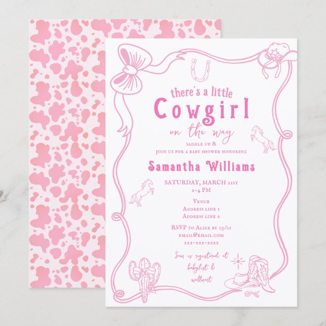Convites Little Cowgirl Pink Girl Baby Shower (Frente/Verso)