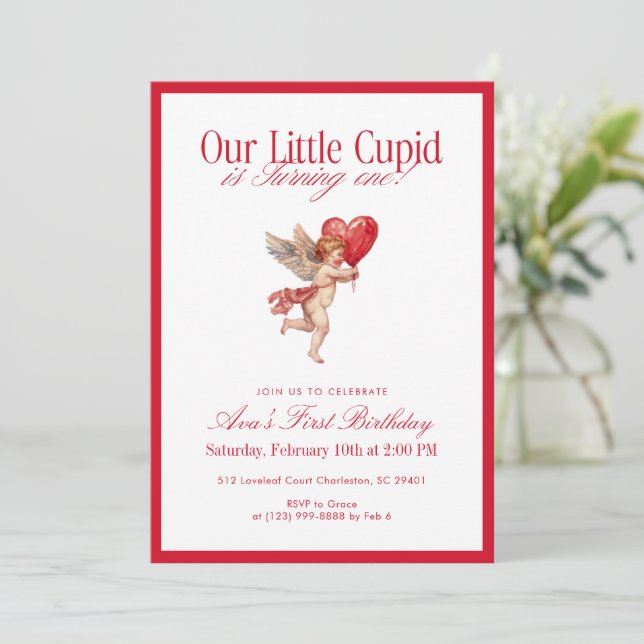 Convites Little Cupid First Birthday Valentine (Em pé/Frente)