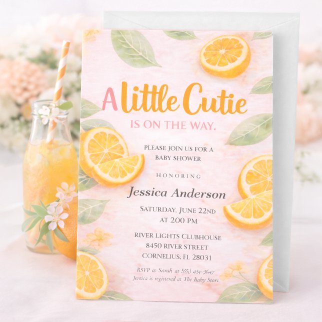 Convites Little Cutie Baby Shower Invitation Citrus Orange (Criador carregado)