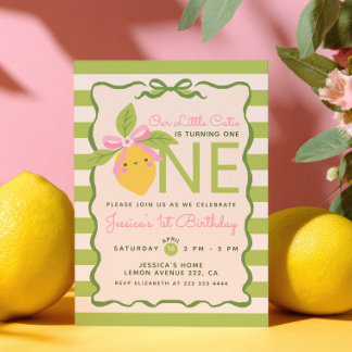 Convites Little Cutie Lemon Fruit Green 1st Birthday Party