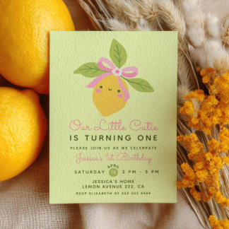 Convites Little Cutie Lemon Fruit Green 1st Birthday Party
