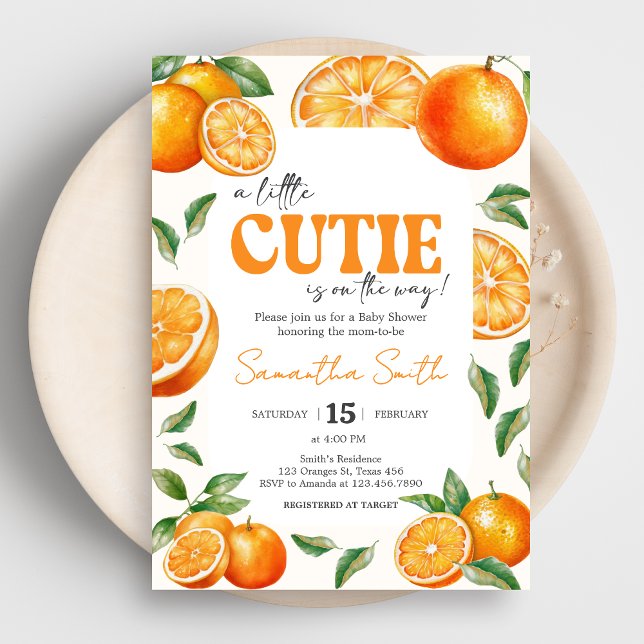 Convites Little Cutie Orange Baby Shower (Little Cutie Baby Shower Invitation)
