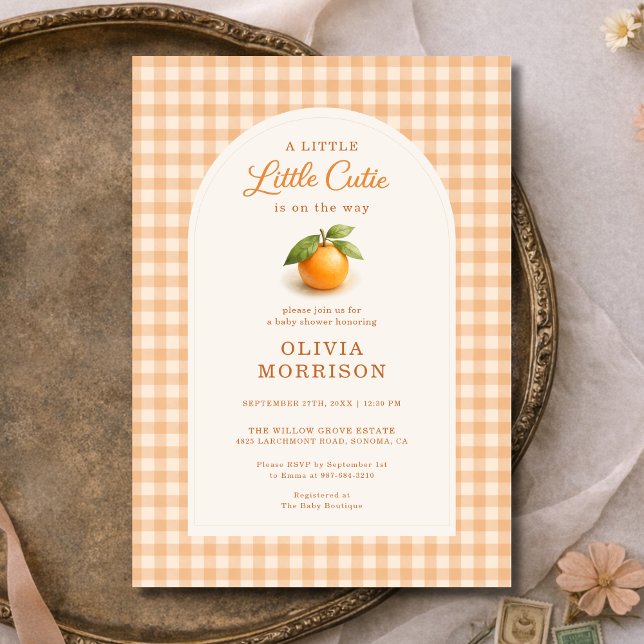 Convites Little Cutie Orange Gingham Baby Shower (Criador carregado)