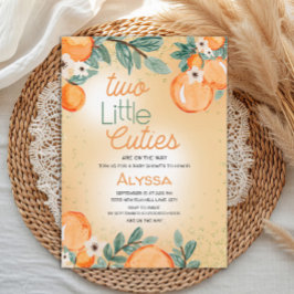 Convites Little Cutie Orange Green Twin Baby Shower