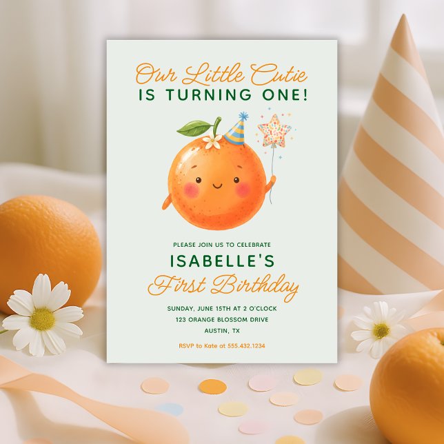 Convites Little Cutie Turning One 1st Birthday Invitation (Little Cutie Turning One 1st Birthday Invitation)