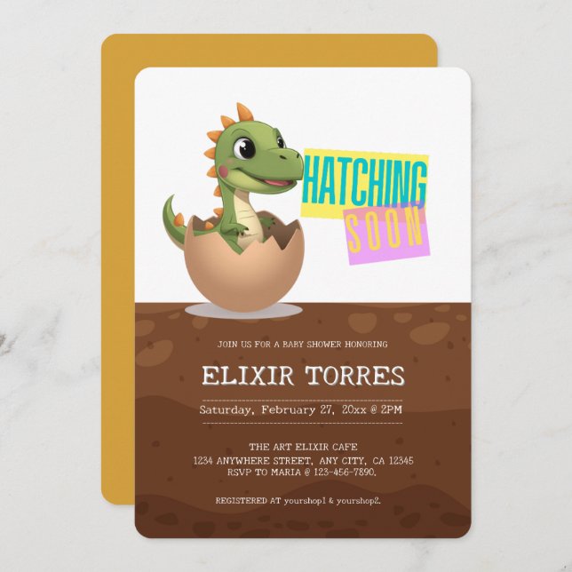 Convites Little Dinosaur Hatching Soon (Frente/Verso)