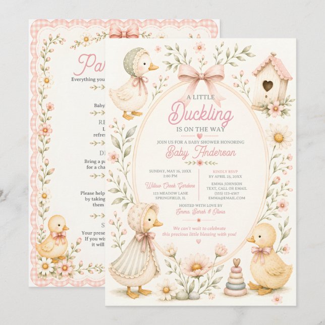Convites Little Duckling Dreams Baby Shower Invitation (Frente/Verso)