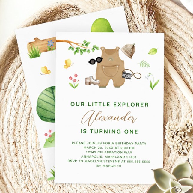 Convites Little Explorer Woodland Forest Hiking Birthday (Criador carregado)