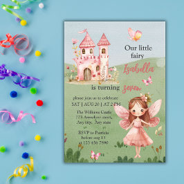 Convites Little Fairy Pink Castle Butterfly Any Age 
