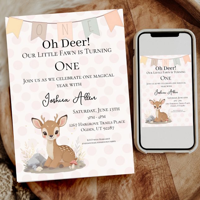 Convites Little Fawn Woodland First Birthday (Celebrate in style with this charming birthday invitation. .)