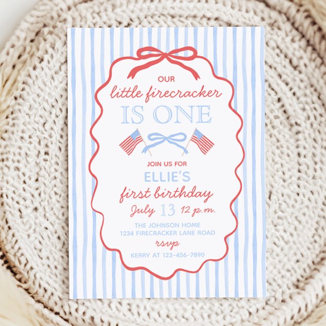 Convites Little Firecracker 4th of July 1st Birthday (Criador carregado)