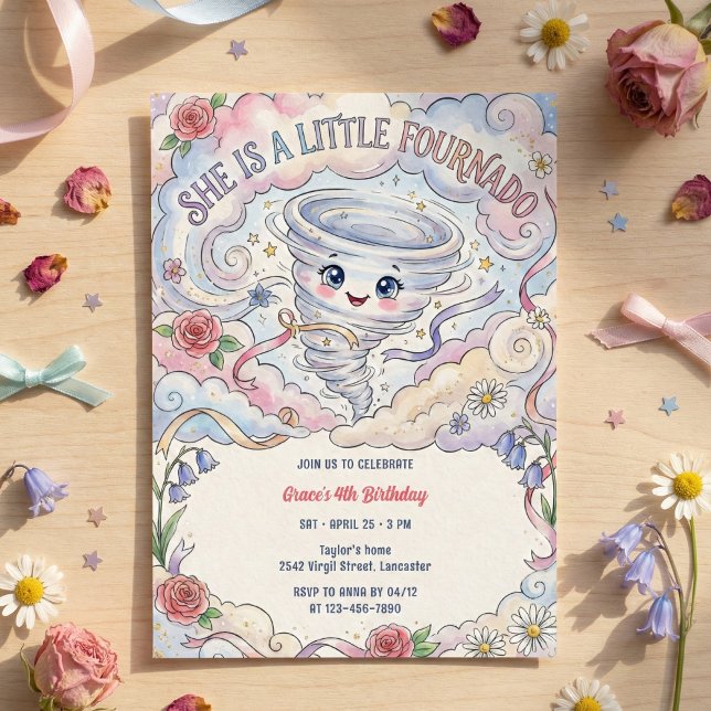 Convites Little Fournado Cute Tornado Girl Birthday Party (Little Fournado Cute Tornado Girl Birthday Party Invitation)
