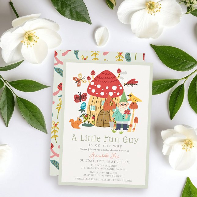 Convites Little Fun Guy Gnome Mushroom Boy Baby Shower (Criador carregado)