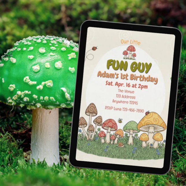 Convites Little Fun Guy, Mushroom Fungi Birthday (Criador carregado)