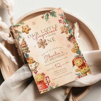 Convites Little Gingerbread 1st Birthday Christmas