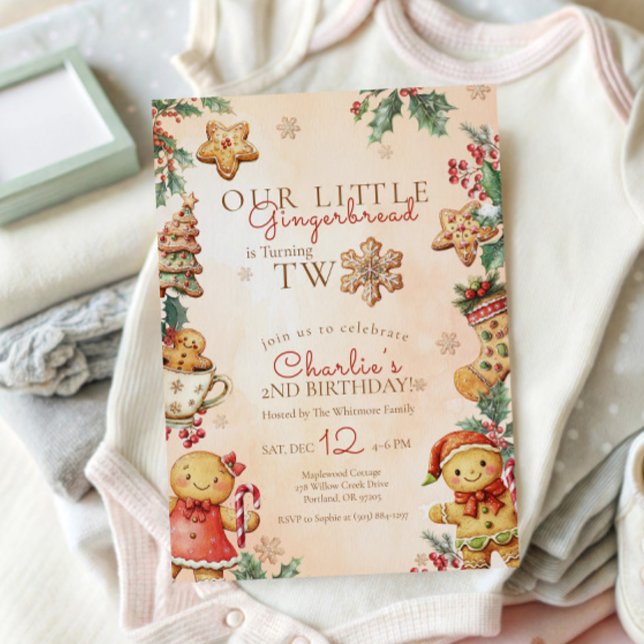 Convites Little Gingerbread 2nd Birthday Christmas (Criador carregado)