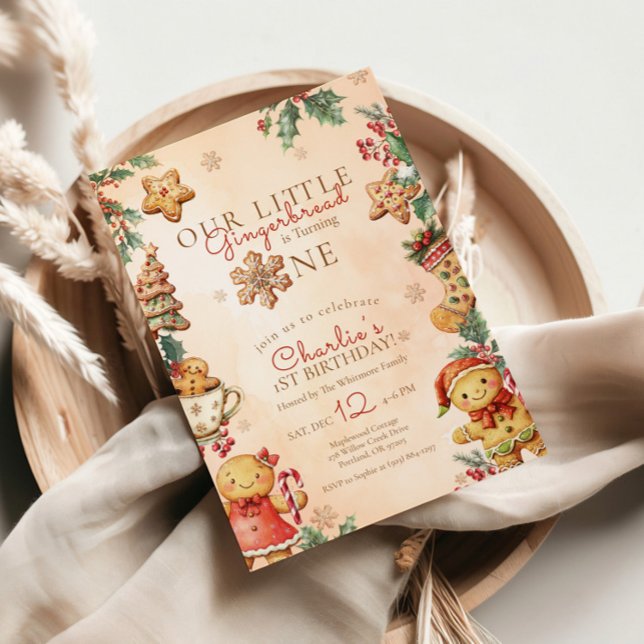 Convites Little Gingerbread Christmas 1st Birthday (Criador carregado)