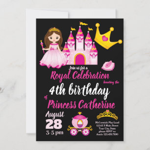 Convites Little Girls Princess Castle Tiara Festa de aniver