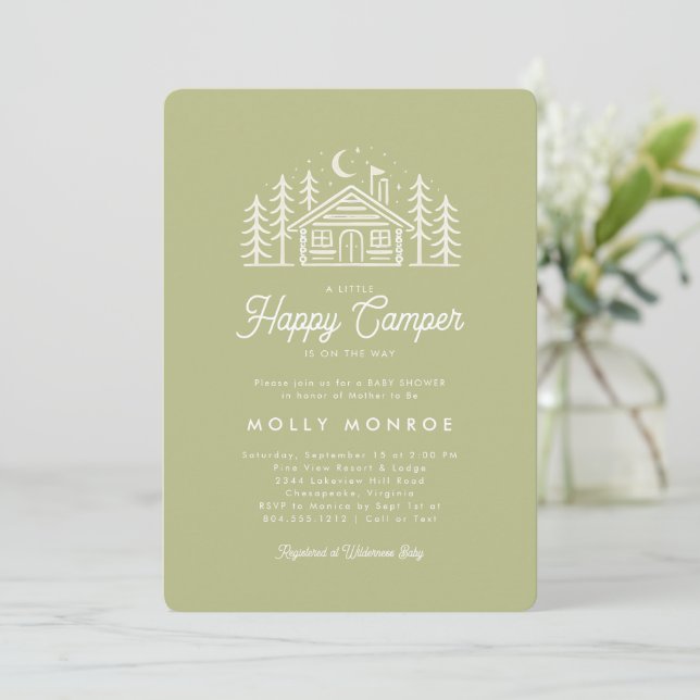 Convites Little Happy Camper Baby Shower Invitation  (Em pé/Frente)