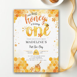 Convites Little Honey Bee Day Cute Watercolor 1st Birthday