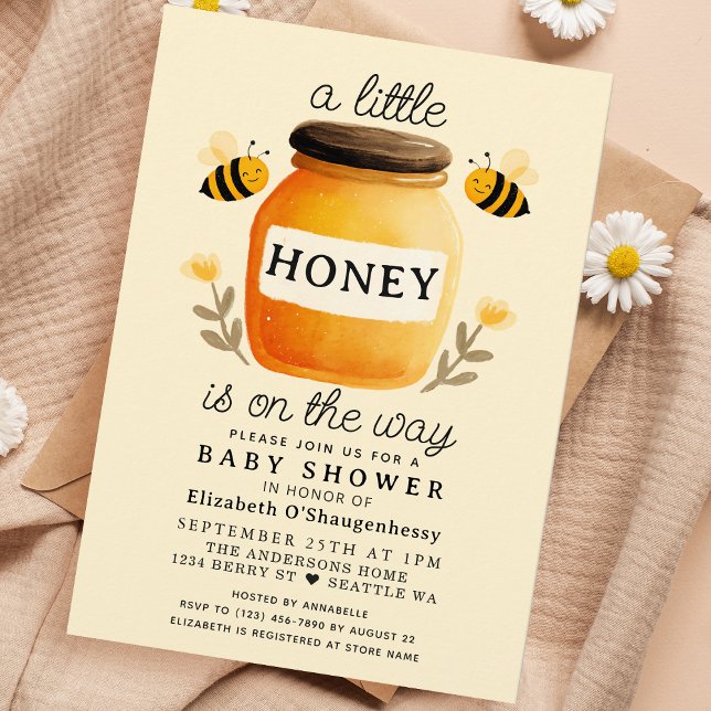 Convites Little Honey Watercolor Bee Baby Shower (Criador carregado)