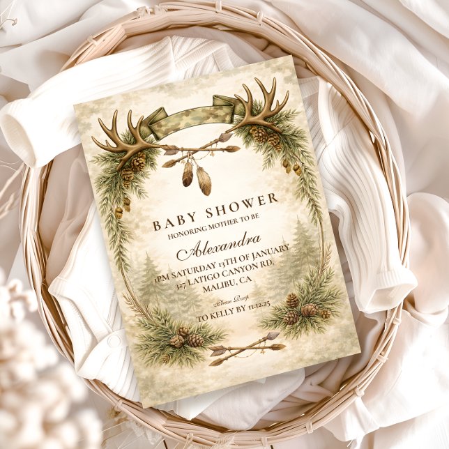 Convites Little Hunter Antler Woodland Baby Shower (Criador carregado)