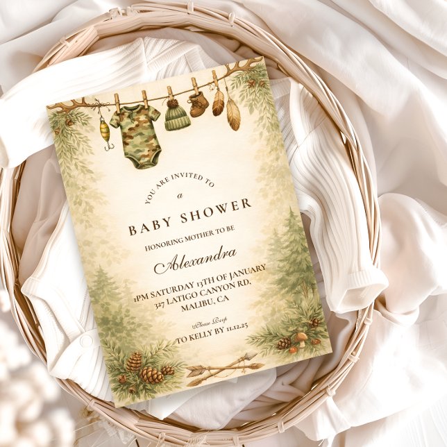 Convites Little Hunter Woodland Baby Shower (Criador carregado)