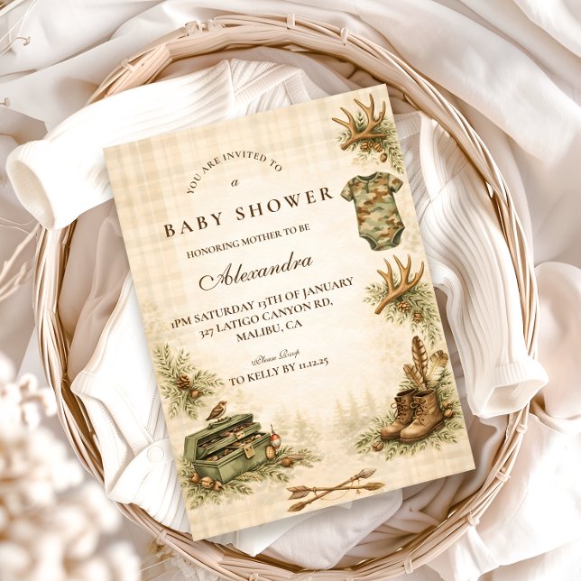 Convites Little Hunter Woodland Keepsake Baby Shower (Criador carregado)