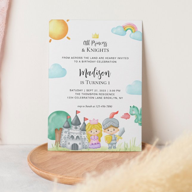 Convites Little Knight e Princesa Castle Aniversário de cri (Criador carregado)