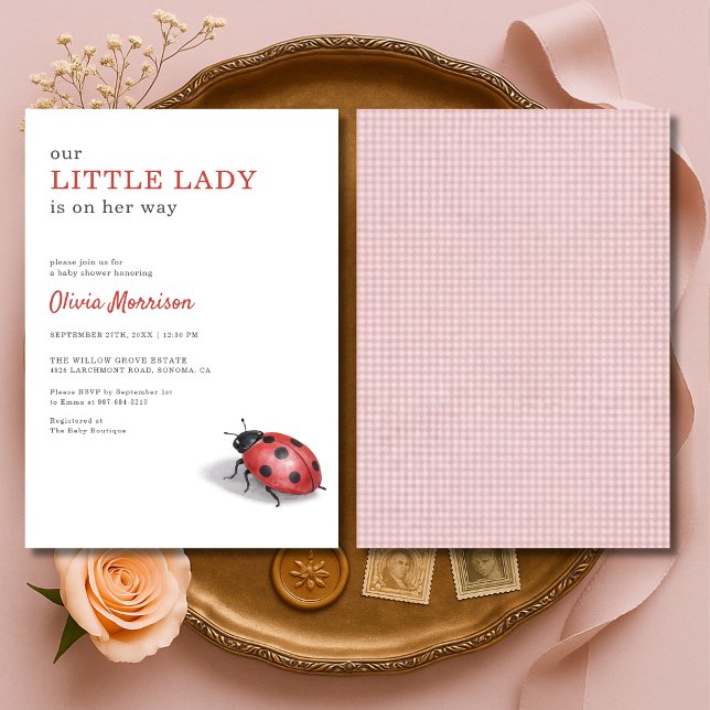 Convites Little Lady Ladybug Gingham Baby Shower (Criador carregado)