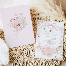 Convites Little Ladybug Pink Bow Wildflower Baby Shower