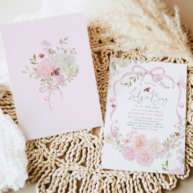 Convites Little Ladybug Pink Bow Wildflower Baby Shower (Criador carregado)