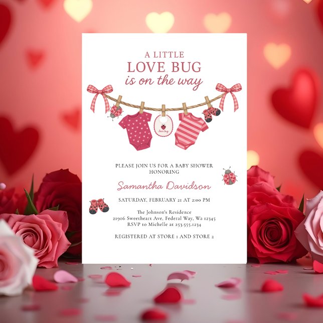 Convites Little Love Bug Clothesline Baby Shower (Little Love Bug Clothesline Baby Shower Invitation)