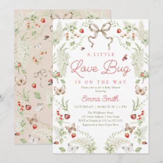 Convites Little Love Bug Floral Bow Baby Shower Invitation