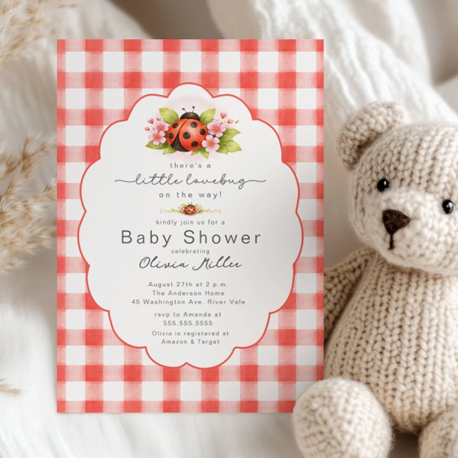 Convites Little Lovebug Gingham Baby Shower  (Criador carregado)