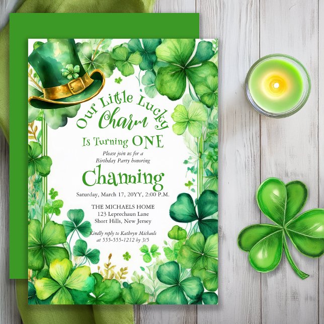 Convites Little Lucky Charm St. Patrick’s Day 1st Birthday (Our Little Lucky Charm Is Turning ONE Saint Patrick's Day 1st Birthday Party Invitation - Print Digi)