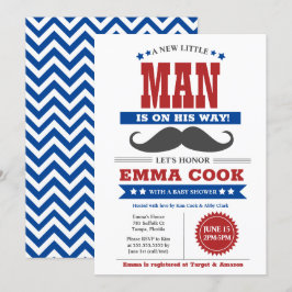 Convites Little Man Mustache Bash Boy Chá de fraldas azul