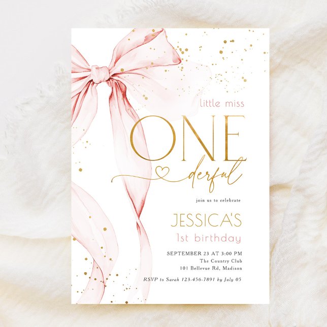 Convites Little Miss ONEderful 1st Birthday Pink Bow (Criador carregado)