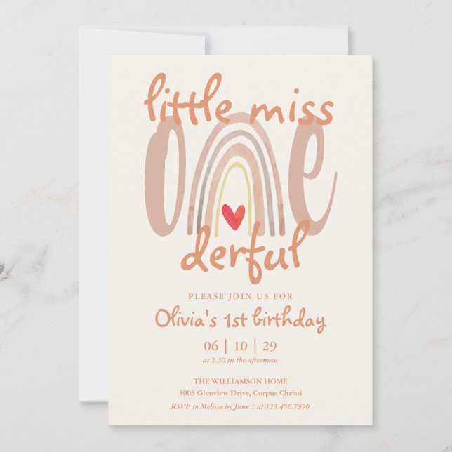Convites Little Miss Onederful Boho Rainbow 1st Birthday (Frente)