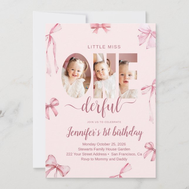 Convites Little Miss Onederful First Birthday Invitation (Frente)