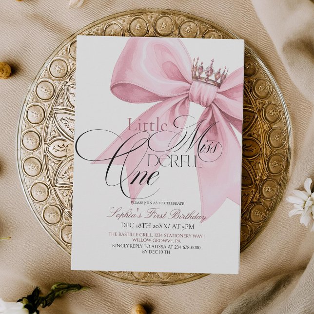 Convites Little Miss ONEderful Pink Bow 1st Birthday Party (Criador carregado)