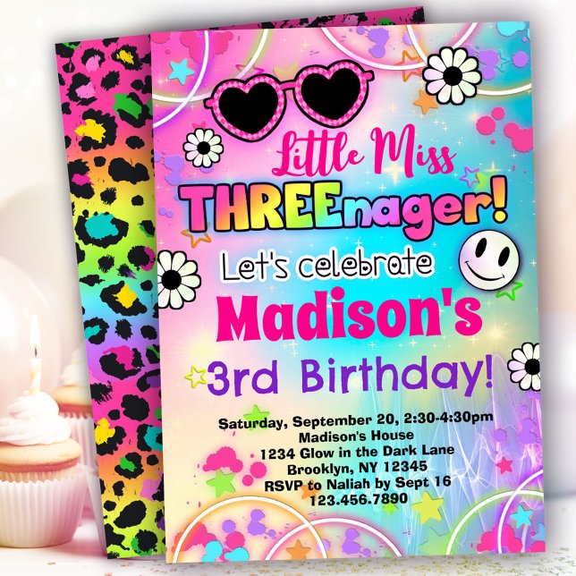 Convites Little Miss Threenager aniversário de 3 anos (Criador carregado)