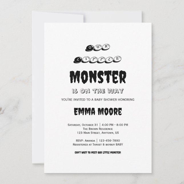 Convites Little Monster Baby Shower Typography Design (Frente)
