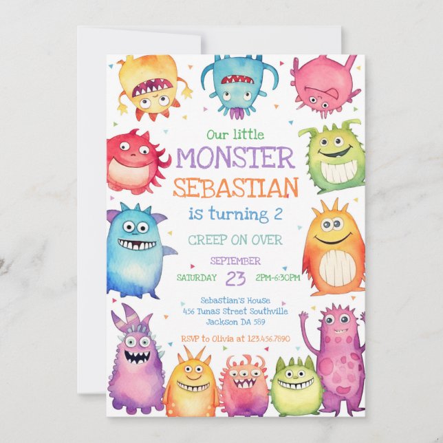Convites Little Monster Birthday Invitation (Frente)