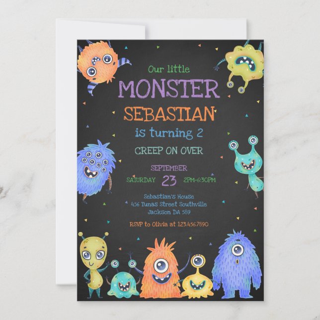 Convites Little Monster Birthday Invitation (Frente)