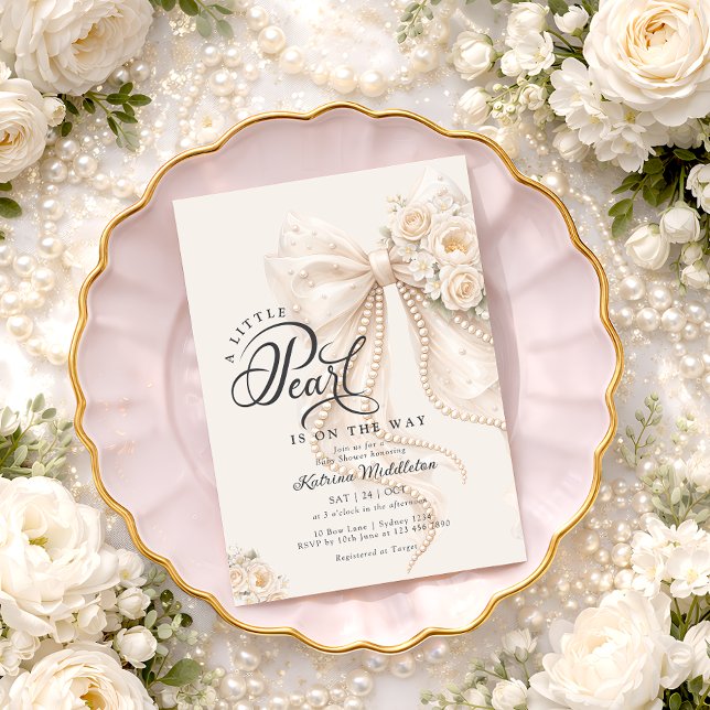 Convites Little Pearl Bow Floral Baby Shower (Criador carregado)