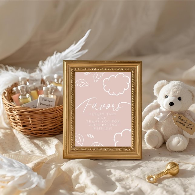 Convites Little Piece of Heaven pink Favors Table Sign card (Little Piece of Heaven pink Favors Table Sign card)