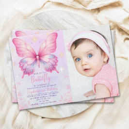 Convites Little Pink Butterfly - Girls' Birthday with Photo