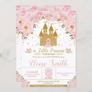 Convites Little Princess Chá de fraldas Castle Pink Floral